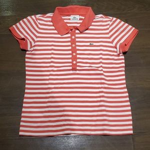 Girl's Lacoste Short Sleeve Striped T-Shirt Pink